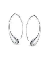 Bling Jewelry Minimalist Simple Polished Shiny Elongated Puff Teardrop Rain Drop Threader Earrings Sterling Silver