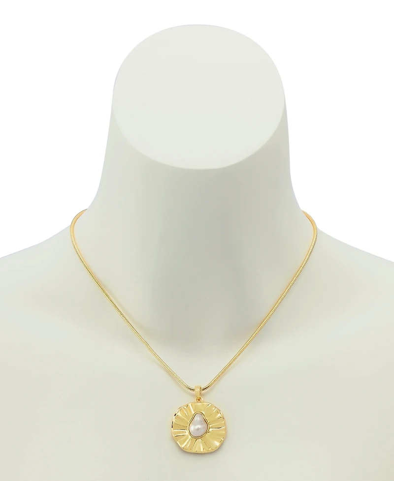 Robert Lee Morris Soho Faux Cultivated Pearl Textured Coin Pendant Necklace