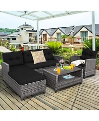 4 Pieces Patio Rattan Sofa Furniture Set with Cushion and 2-Tier Coffee Table