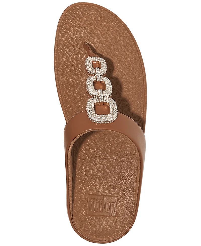 FitFlop Women's Fino Crystal Chain Leather Toe-Post Sandals