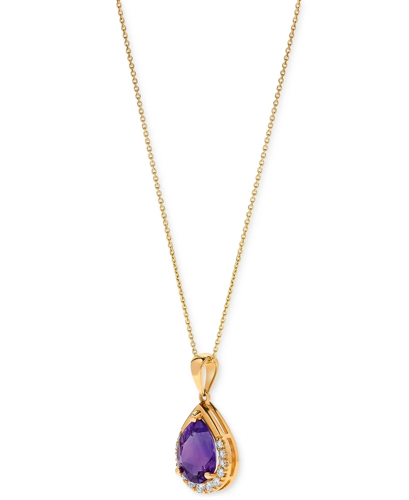 Gemstone & Diamond (1/10 ct. t.w.) Pear-Shaped 17" Pendant Necklace 14k Yellow Gold