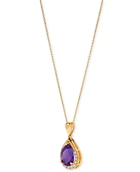Gemstone & Diamond (1/10 ct. t.w.) Pear-Shaped 17" Pendant Necklace 14k Yellow Gold