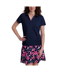 Stella Parker Women's Side Ruched Y-neck Short Sleeve Polo