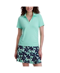 Stella Parker Women's Side Ruched Y-neck Short Sleeve Polo