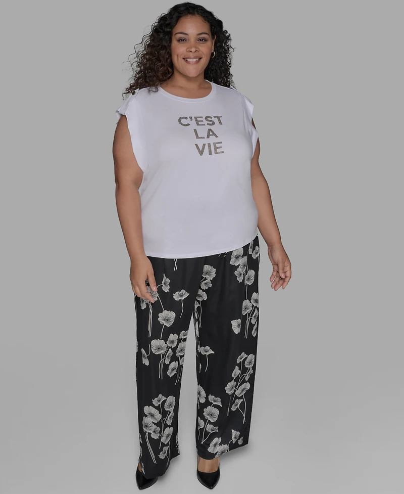 Karl Lagerfeld Paris Plus C'est La Vie Extended-Shoulder Top