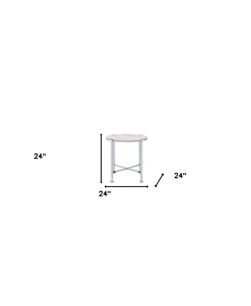 Contemporary Round End Table – Manufactured Wood and Metal Design