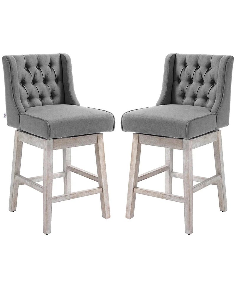 Set of 2 Swivel Counter Height Stools, 26.75" Wingback Tufted Seats with Solid Wood Frame & Footrest for Kitchen Island -The Pop Home
