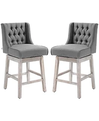 Set of 2 Swivel Counter Height Stools, 26.75" Wingback Tufted Seats with Solid Wood Frame & Footrest for Kitchen Island -The Pop Home