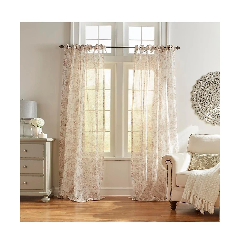 Elrene Home Fashions Westport Floral Tie-Top Sheer Window Curtain