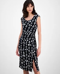 Connected Women's Printed Faux-Wrap Sheath Dress