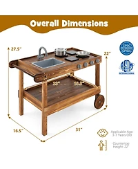 Outdoor Movable Mud Kitchen with 2 Rolling Wheels and 1 Push Handle