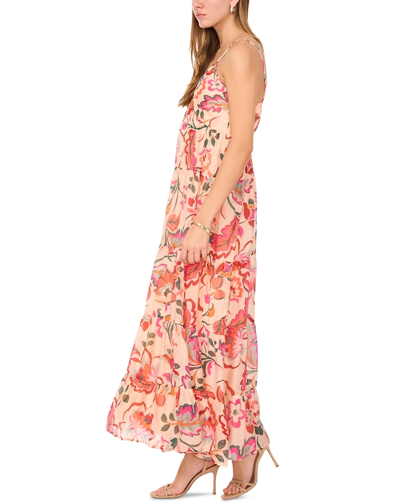 Msk Women's Printed Sleeveless Tiered Maxi Dress