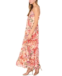 Msk Women's Printed Sleeveless Tiered Maxi Dress