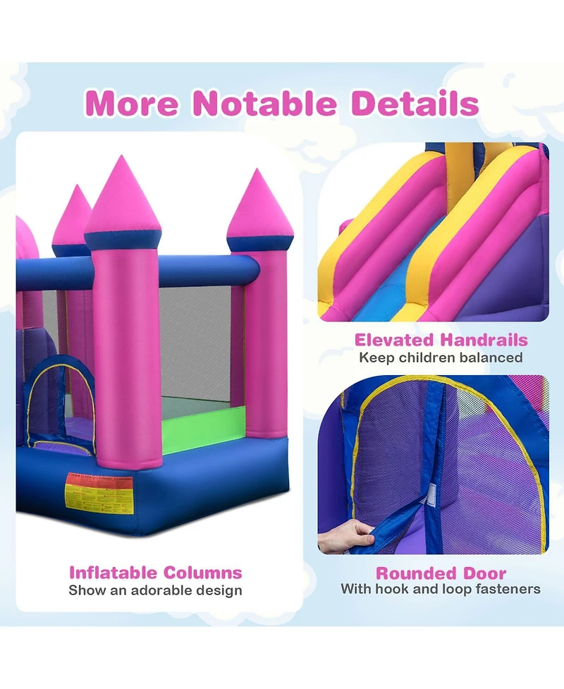 7-in-1 Kids Inflatable Bounce House with Long Slide and 735W Blower