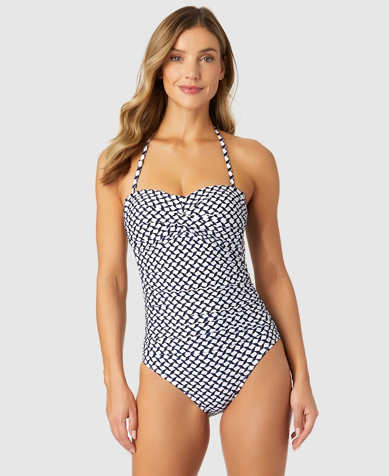 Anne Cole Women's Abstract Dot Twist-Front Bandeau One-Piece Swimsuit