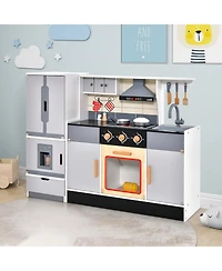 Wooden Chef Play Kitchen and Refrigerator with Realistic Range Hood and Roaster