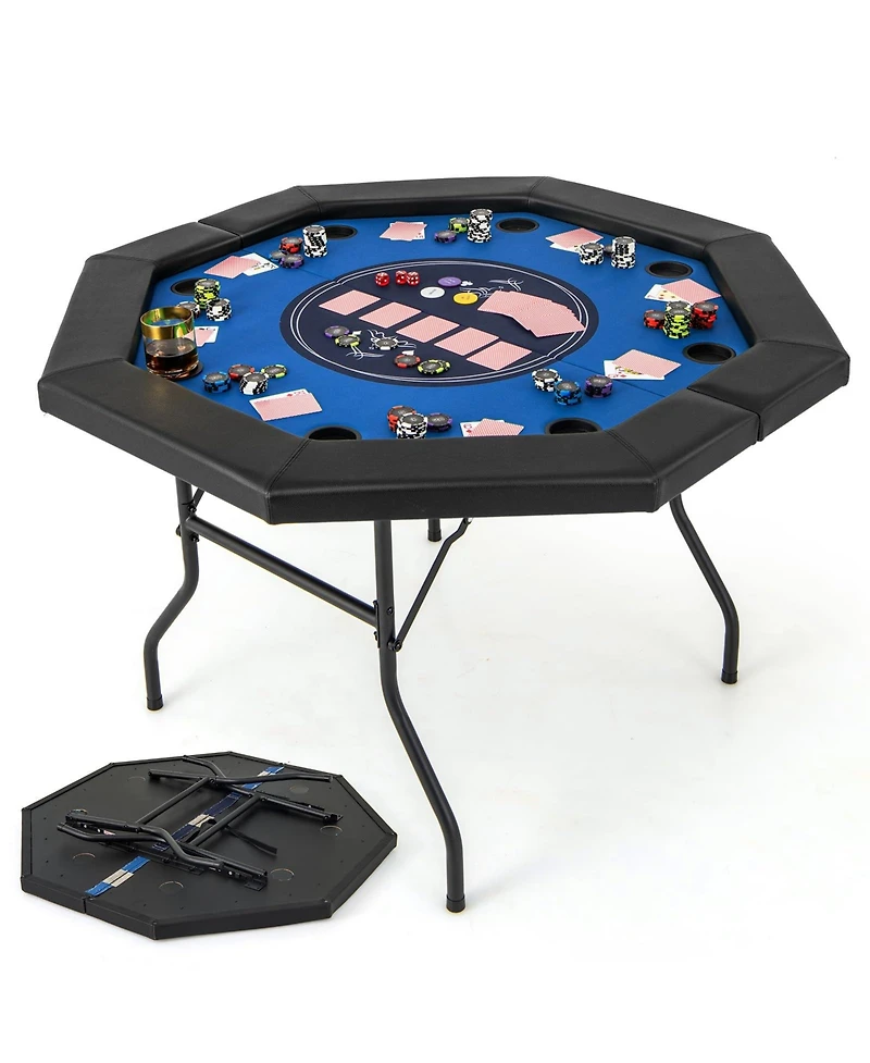 48 Inches Foldable Poker Table with Padded Rails and Cup Holders