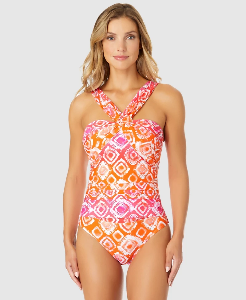 Anne Cole Women's Tie Dye Foulard Twist Bandeau One-Piece Swimsuit