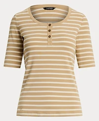 Lauren Ralph Women's Striped Elbow-Sleeve Henley Top