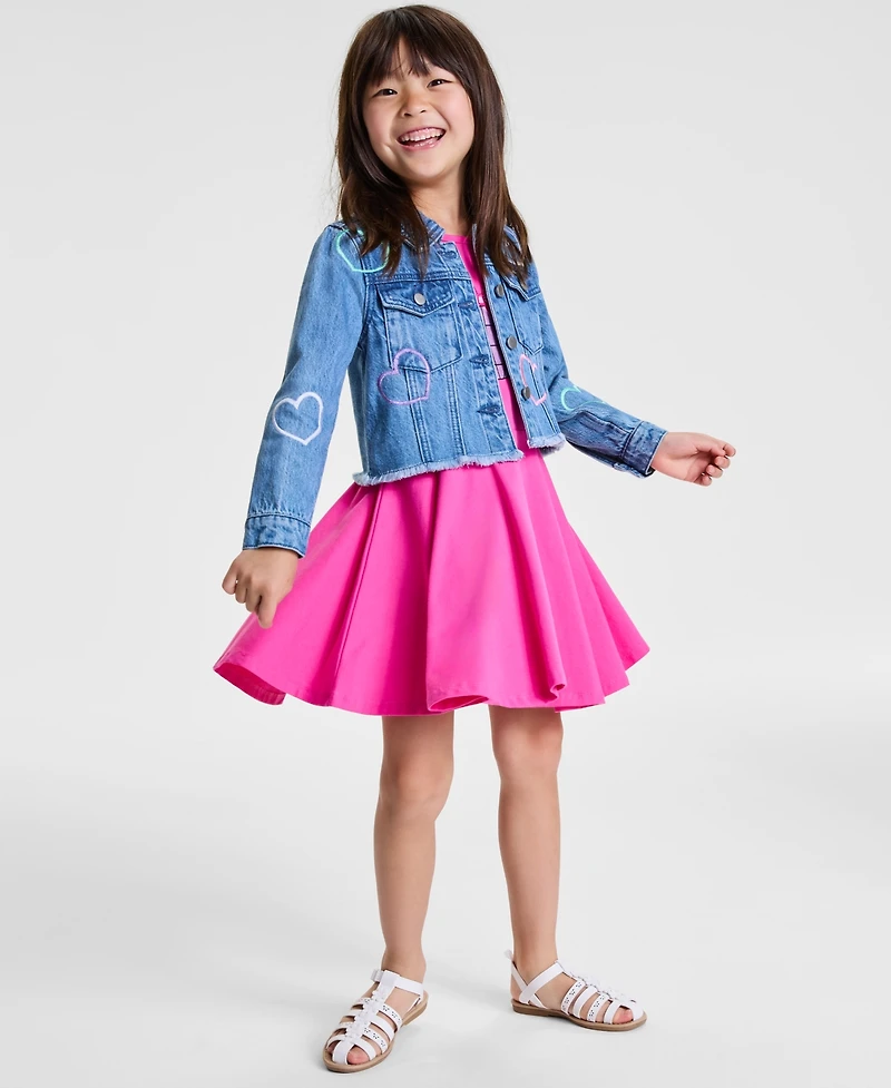Rare Editions Little Girls Heart Denim Jacket & Dress, 2 Piece Set