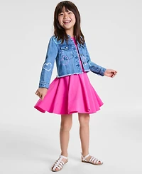 Rare Editions Little Girls Heart Denim Jacket & Dress, 2 Piece Set