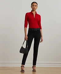 Lauren Ralph Women's Rib-Knit Three-Quarter-Sleeve Polo Shirt