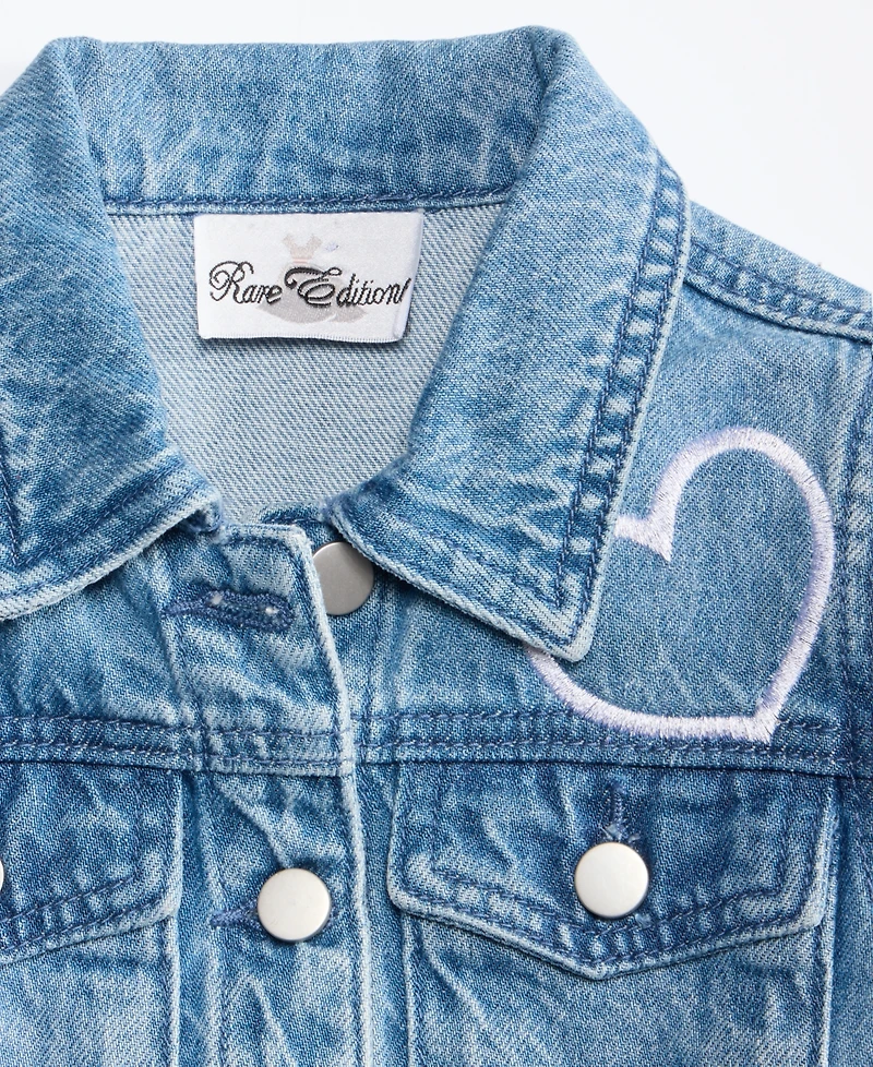Rare Editions Little Girls Heart Denim Jacket & Dress, 2 Piece Set