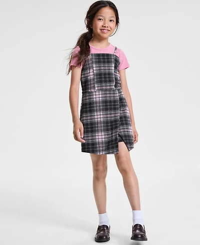 Rare Editions Big Girls Rib T-Shirt & Plaid Shorts Jumper, 2 Piece Set