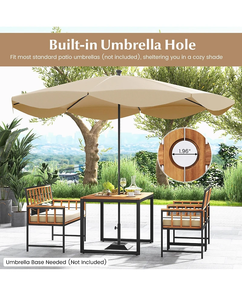 Gymax 4 Pcs Acacia Wood Patio Dining Set w/ 1 Rectangular Table 1 Loveseat & 2 Armchairs