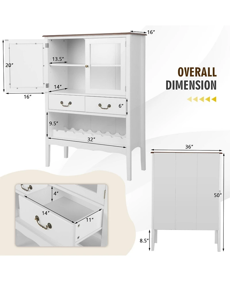 Gymax 2-Door Liquor Coffee Bar Cabinet Freestanding Buffet Sideboard Wine Rack Drawers