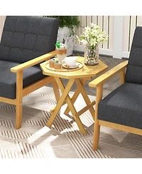Teak Wood Octagon Coffee Table with X-shaped Legs and Slatted Tabletop