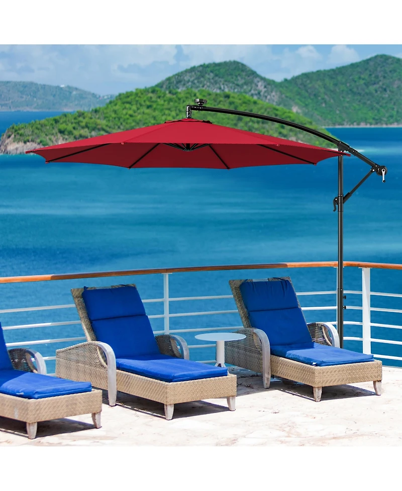 Gymax 10 Ft Offset Patio Umbrella Solar Powered Cantilever Umbrella w/ 112 Led Lights