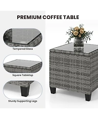 3-Piece Patio Rattan Roker Chairs with Tempered Glass Table and Soft Cushions