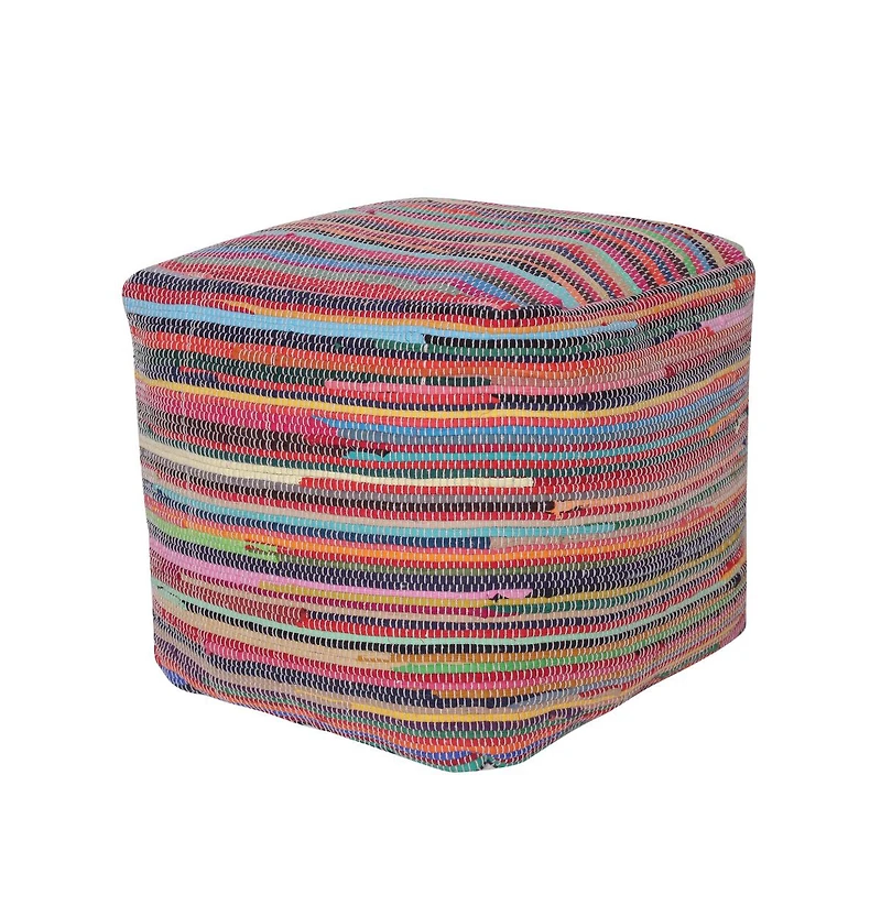 Cotton Cube Striped Pouf Ottoman for Living Room and Bedroom