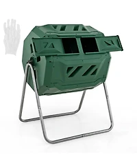 43 Gallon Rotating Compost Bin Barrel with Dual Chamber and Sliding Doors-Green