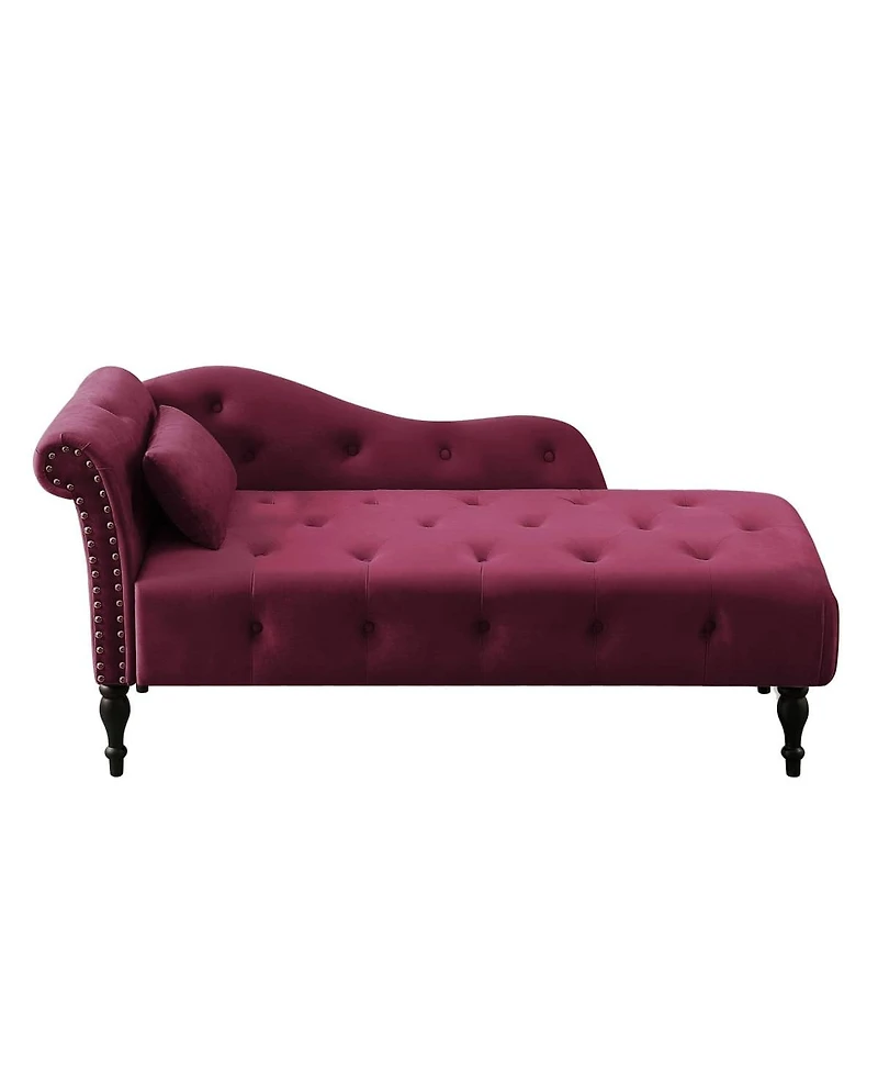 60 Inch Velvet Tufted Chaise Lounge with Nailhead Trim Solid Wood Legs and Pillow for Living Room Bedroom Reading or Relaxing-The Pop Home