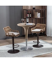 Set of 2 Modern Adjustable Swivel Bar Stools with Woven Back, Cushioned Seat, Counter Height Footrest for Kitchen-The Pop Home
