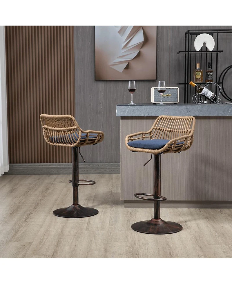 Set of 2 Modern Adjustable Swivel Bar Stools with Woven Back, Cushioned Seat, Counter Height Footrest for Kitchen-The Pop Home
