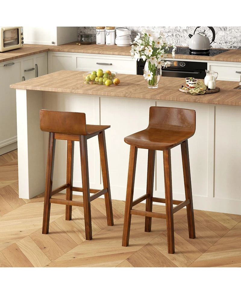 29 Inch Wood Bar Stools Set of 2 with Solid Back and Seat