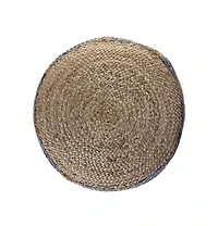 Woven Jute Ottoman for Extra Seating and Rustic Living Room Accent