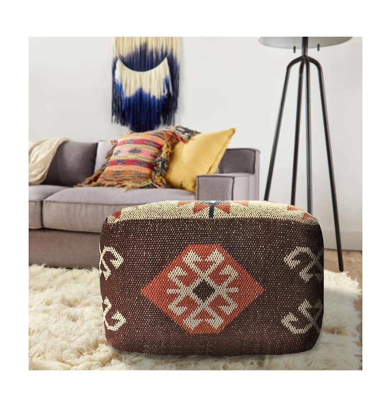 Cotton Pouf Ottoman for Living Room Footrest and Decorative Accent