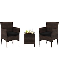 3 Pieces Outdoor Conversation Set with Cushioned Seat and Glass Tabletop-Black