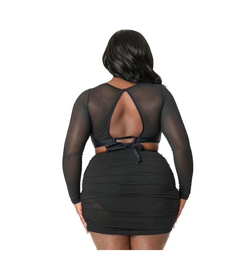 Unique Vintage Plus Mesh Long Sleeve Swim Top