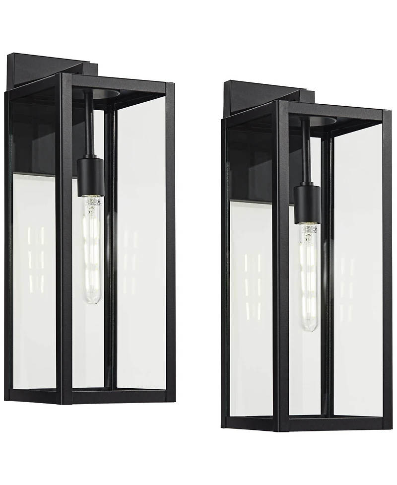 John Timberland Titan Modern Outdoor Wall Light Fixtures Set of 2 Mystic Black Rectangular Frame 20" Clear Glass for Post Exterior Barn