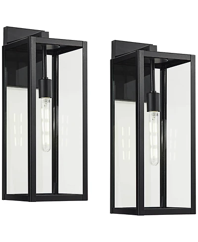 John Timberland Titan Modern Outdoor Wall Light Fixtures Set of 2 Mystic Black Rectangular Frame 20" Clear Glass for Post Exterior Barn