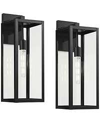 John Timberland Titan Modern Outdoor Wall Light Fixtures Set of 2 Mystic Black Rectangular Frame 20" Clear Glass for Post Exterior Barn