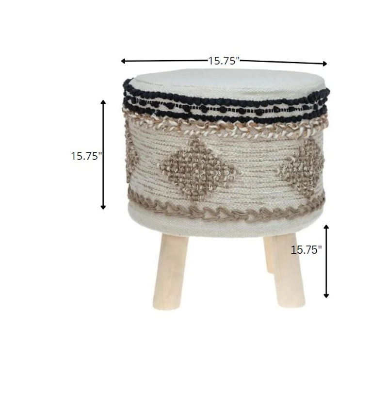 Jute Round Abstract Ottoman for Living Room and Bedroom Seating