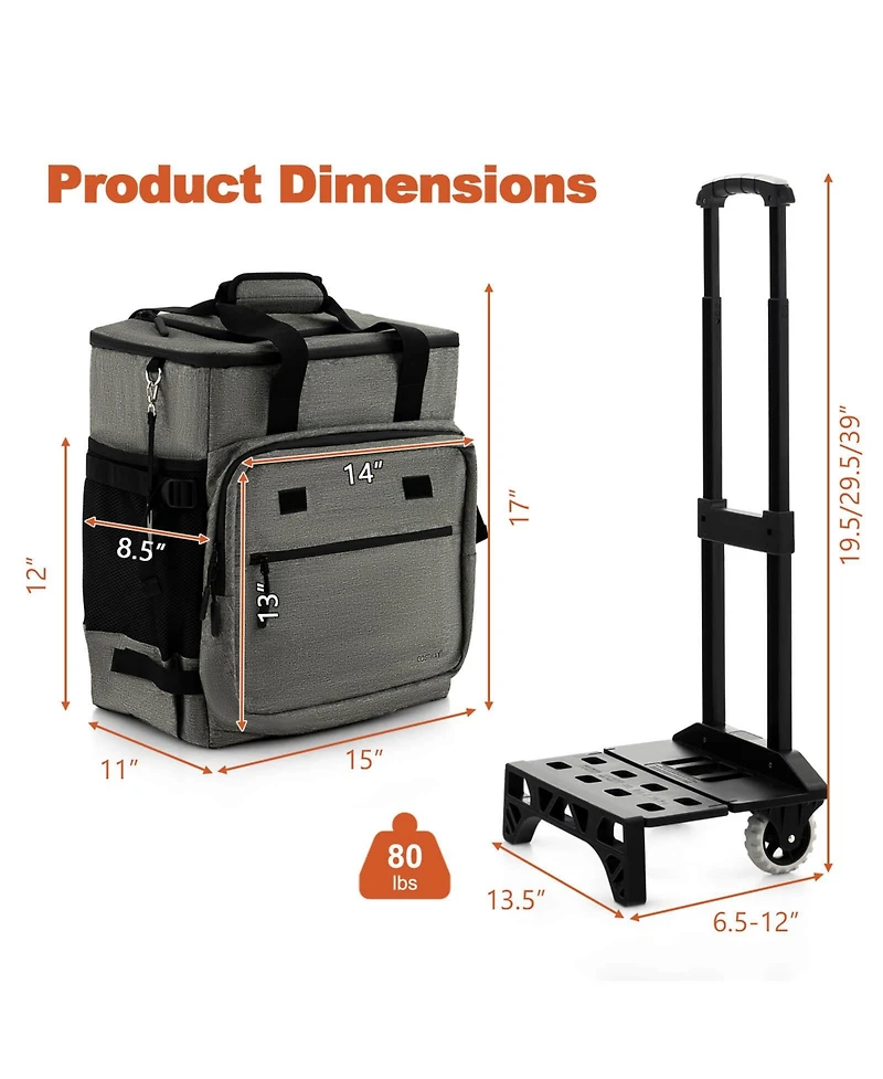 50-Can Large Leakproof Rolling Cooler with Detachable Bottom Plate