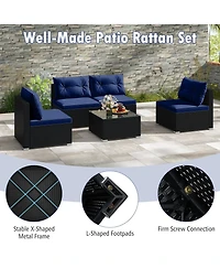 5-Piece Outdoor Patio Furniture Set with Cushions and Coffee Table