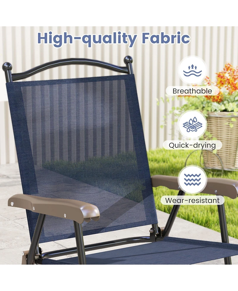 Set of 2 Patio Folding Sling Back Camping Deck Chairs